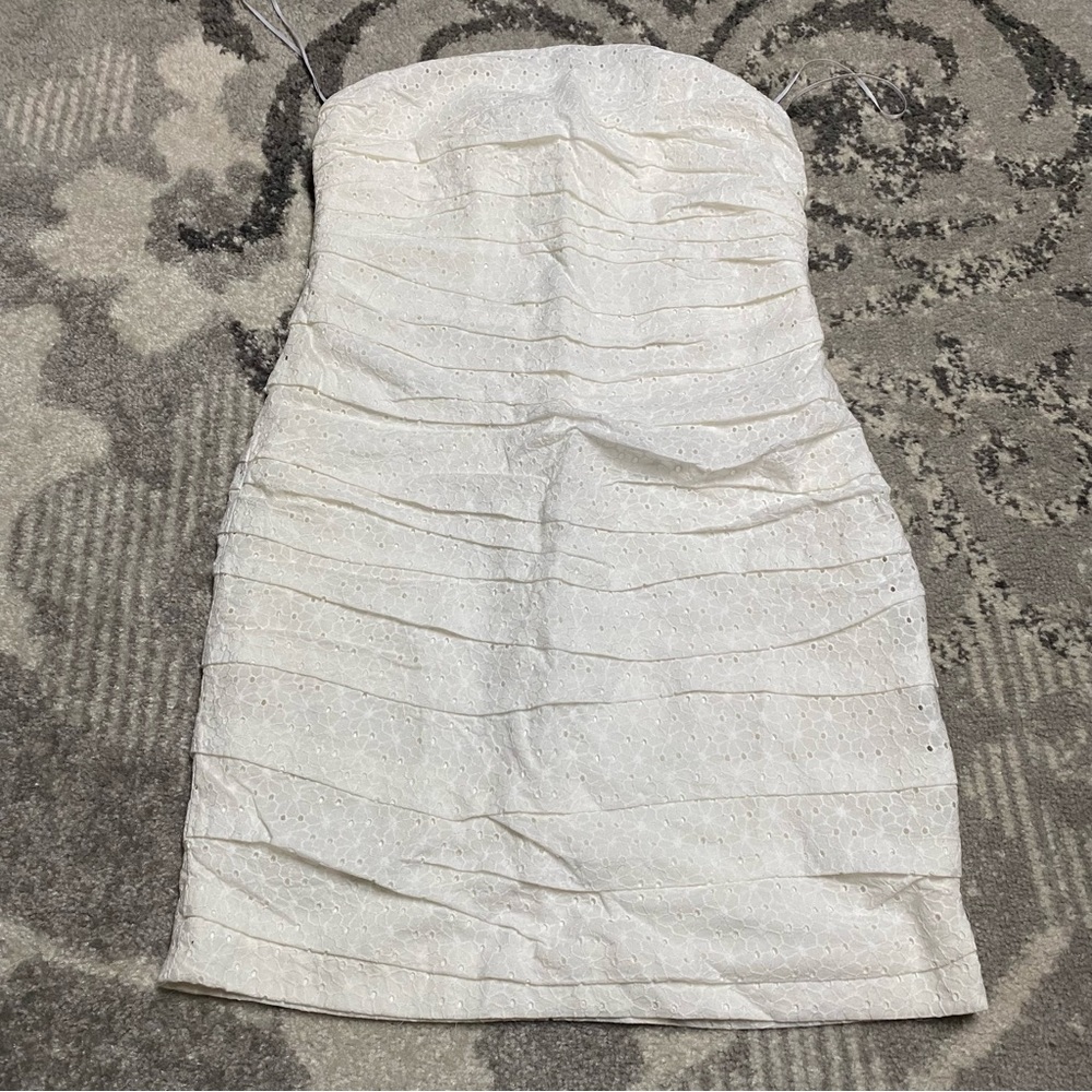 Express White Eyelet Lace Tiered Cotton Strapless Mini Dress